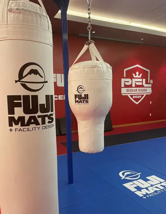Fuji Bag Chains + HD Swivel in use holding up boxing bags