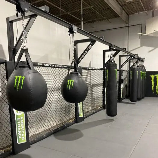 Custom Fuji Floor Mount Trolley Rack and heavy bags with logos