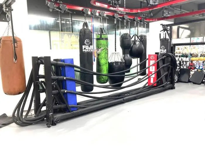 Fuji Fold-Away Boxing Ring folded up in the gym