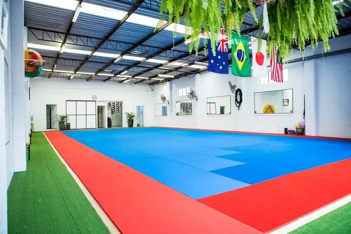 Fuji Tatami Mats in Blue with Red Boarder