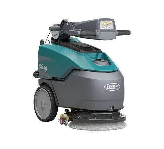 Tennant CS16 Gym Floor Scrubber storage view with fold down handle front view
